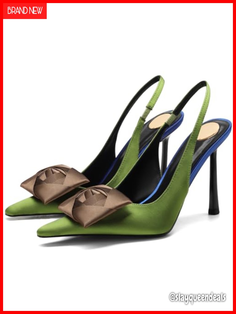 Square Rose Slingback Pumps - Closed Pointed Toe High Heels Elastic Strap